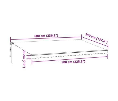 Toldo retráctil automático marrón 600x350 cm