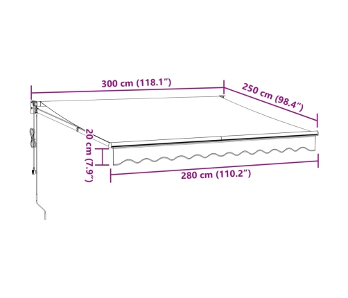 Toldo retráctil automático burdeos 300x250 cm