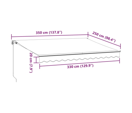 Toldo retráctil manual marrón 350x250 cm