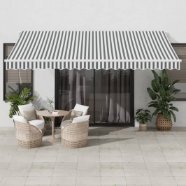 Toldo retráctil manual luz LED antracita y blanco 450x350 cm