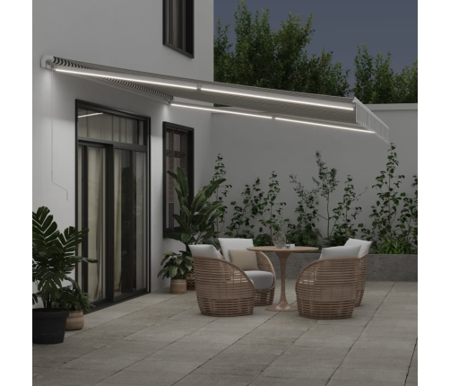 Toldo retráctil manual luz LED antracita y blanco 500x350 cm