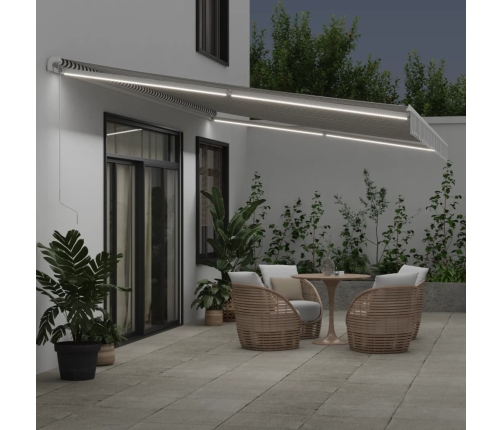 Toldo retráctil manual luz LED antracita y blanco 600x350 cm