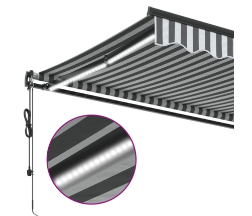 Toldo retráctil automático luz LED antracita blanco 450x350 cm