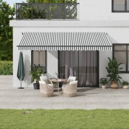 Toldo retráctil manual gris antracita y blanco 500x350 cm