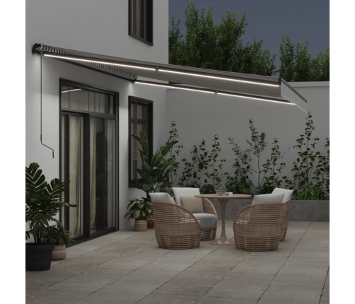 Toldo retráctil manual luz LED antracita y blanco 500x350 cm