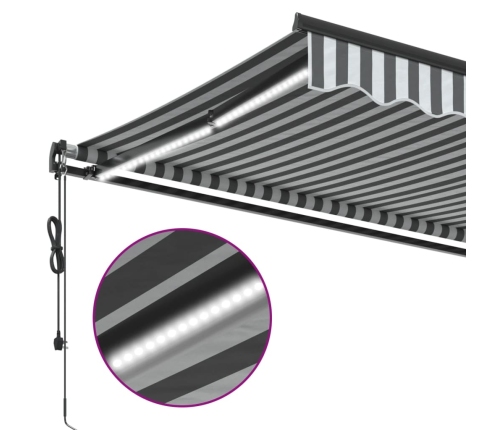 Toldo retráctil automático luz LED antracita blanco 500x350 cm