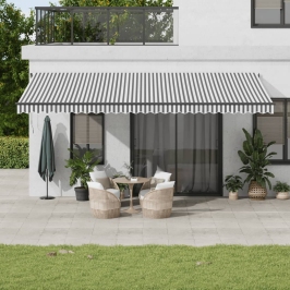 Toldo retráctil manual gris antracita y blanco 600x350 cm