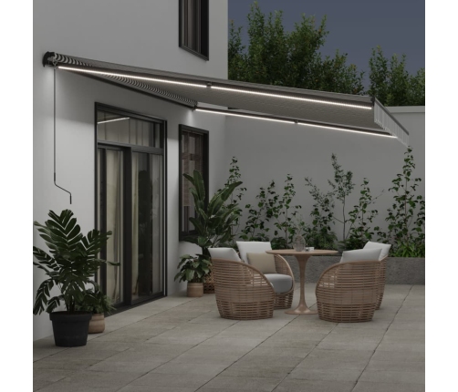 Toldo retráctil manual luz LED antracita y blanco 600x350 cm