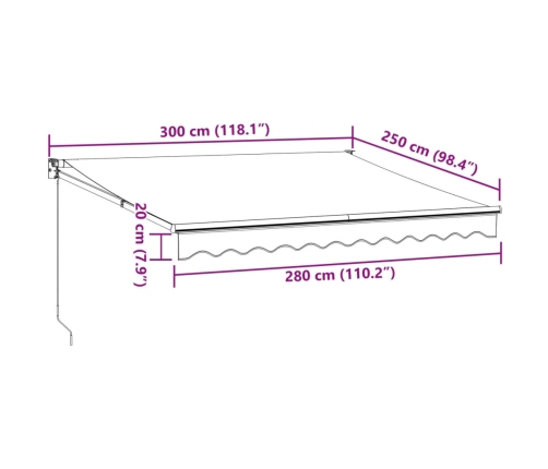 Toldo retráctil aluminio y tela gris antracita y blanco 3x2,5 m