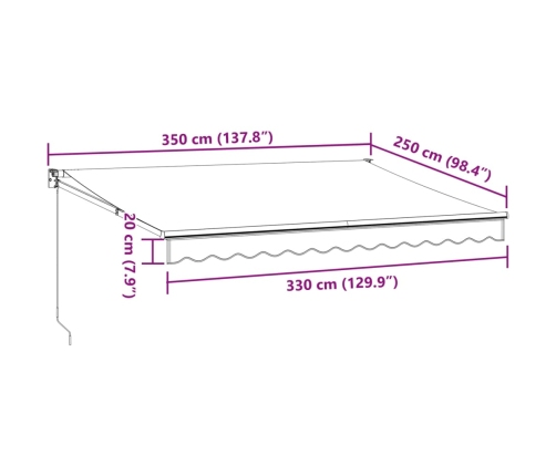 Toldo retráctil aluminio y tela antracita y blanco 3,5x2,5 m