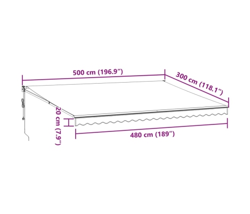 Toldo retráctil aluminio y tela gris antracita y blanco 5x3 m