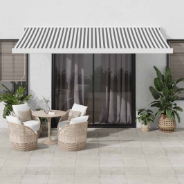 Toldo retráctil aluminio y tela gris antracita y blanco 4x3 m