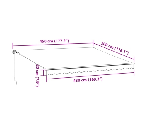 Toldo retráctil manual con LED antracita y blanco 450x300 cm