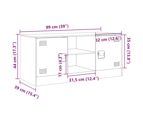 Mueble de TV de acero verde oliva 99x39x44 cm