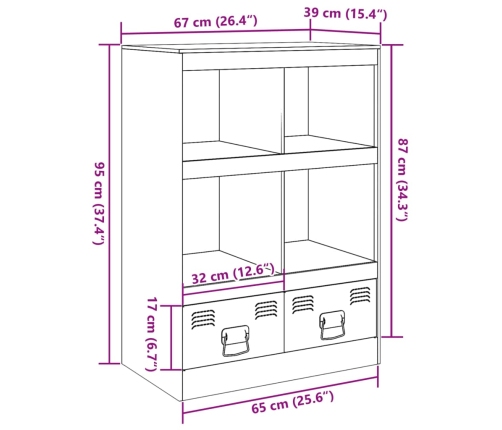 Aparador de acero blanco 67x39x95 cm