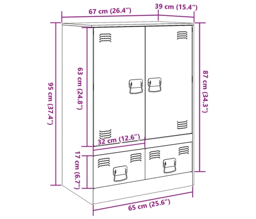 Aparador de acero blanco 67x39x95 cm