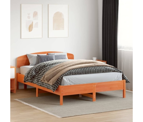 Cabecero de cama madera maciza de pino marrón cera 140 cm
