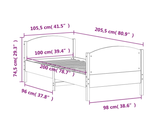 Estructura cama sin colchón madera maciza pino blanca 100x200cm