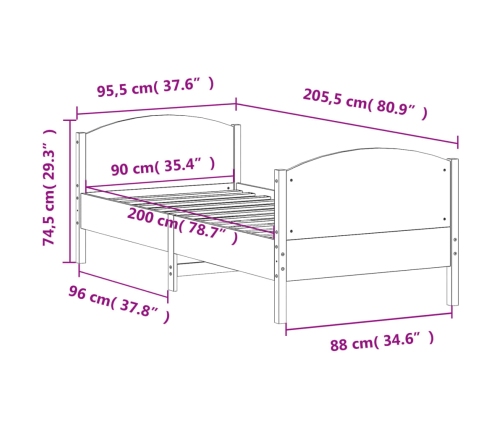 Estructura de cama sin colchón madera de pino blanca 90x200 cm