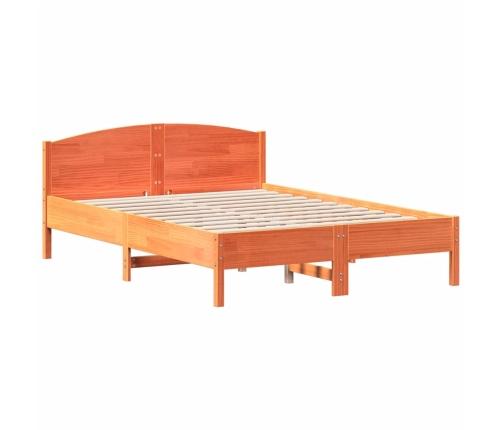 Cama sin colchón madera maciza de pino marrón cera 140x200 cm