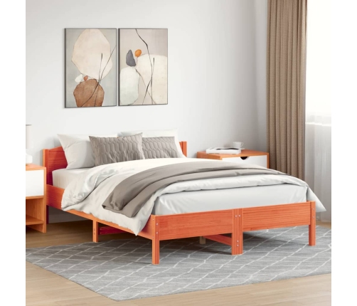 Cama sin colchón madera maciza de pino marrón cera 140x200 cm