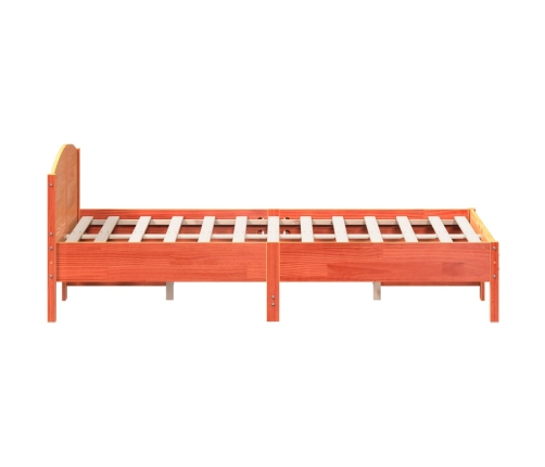 Cama sin colchón madera maciza de pino marrón cera 140x200 cm