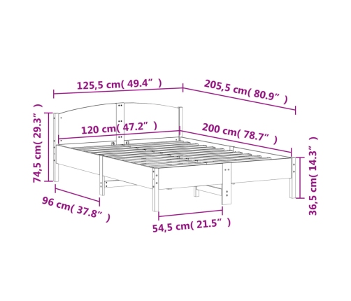 Estructura de cama sin colchón madera de pino maciza 120x200 cm