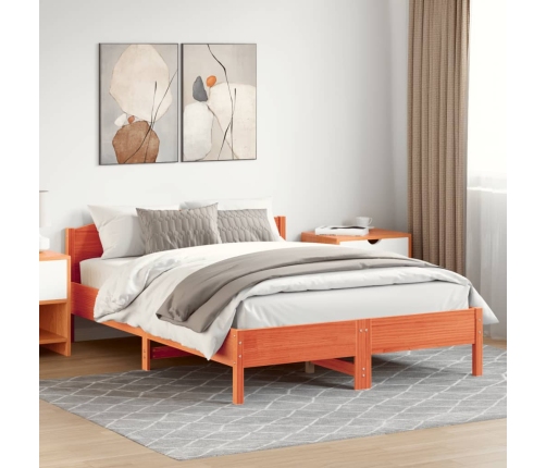 Cama sin colchón madera maciza de pino marrón cera 120x200 cm