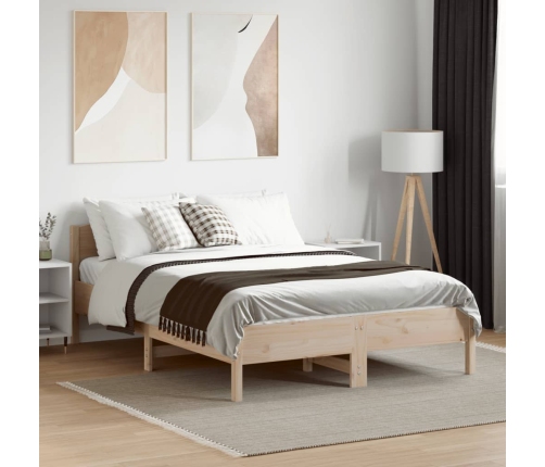Estructura de cama sin colchón madera maciza de pino 140x190 cm