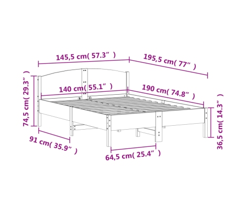 Estructura de cama sin colchón madera de pino blanca 140x190 cm