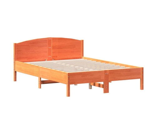 Cama sin colchón madera maciza de pino marrón cera 140x190 cm