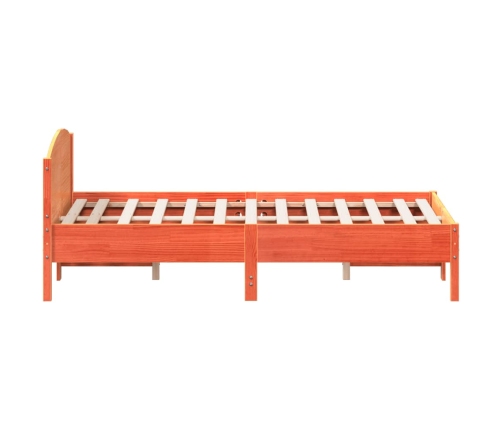 Cama sin colchón madera maciza de pino marrón cera 140x190 cm