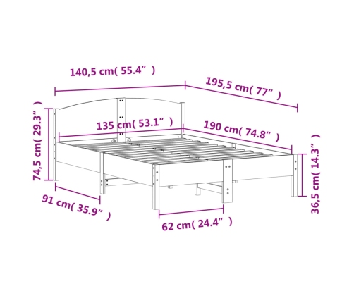 Estructura de cama sin colchón madera de pino blanco 135x190 cm