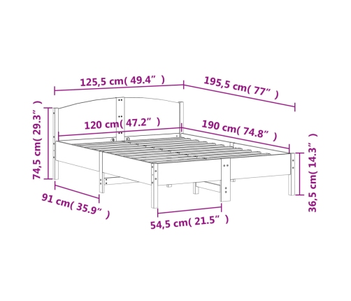 Estructura de cama sin colchón madera maciza marrón 120x190 cm