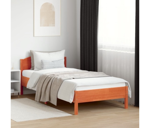 Cama sin colchón madera maciza de pino marrón cera 100x200 cm