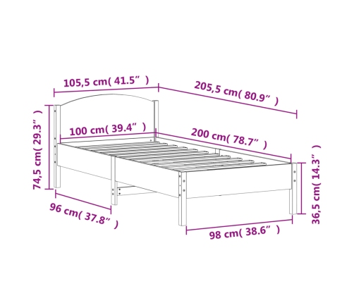 Cama sin colchón madera maciza de pino marrón cera 100x200 cm