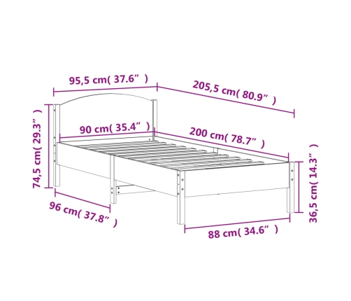 Estructura de cama sin colchón madera maciza de pino 90x200 cm