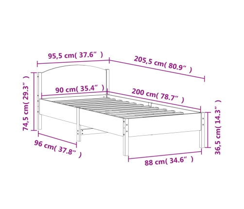 Estructura de cama sin colchón madera de pino marrón 90x200 cm