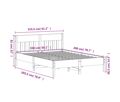 Estructura de cama sin colchón madera de pino blanco 150x200 cm