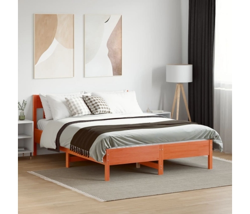 Cama sin colchón madera maciza de pino marrón cera 140x200 cm