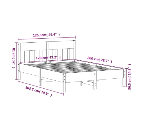 Estructura de cama sin colchón madera de pino blanca 120x200 cm