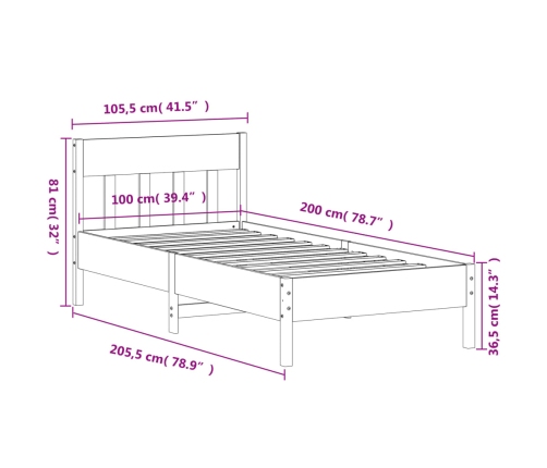 Estructura de cama sin colchón madera maciza de pino 100x200 cm