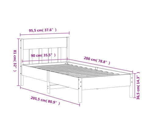 Estructura de cama sin colchón madera de pino marrón 90x200 cm