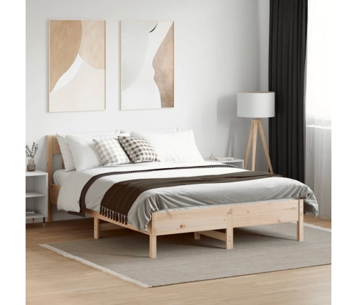 Estructura de cama sin colchón madera maciza de pino 140x190 cm