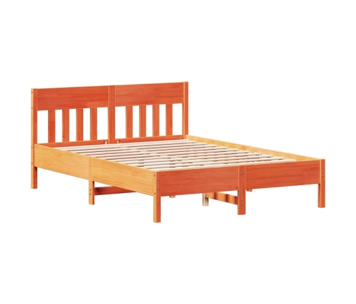 Cama sin colchón madera maciza de pino marrón cera 140x190 cm