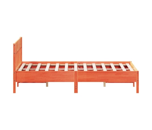 Cama sin colchón madera maciza de pino marrón cera 140x190 cm