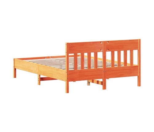 Cama sin colchón madera maciza de pino marrón cera 140x190 cm