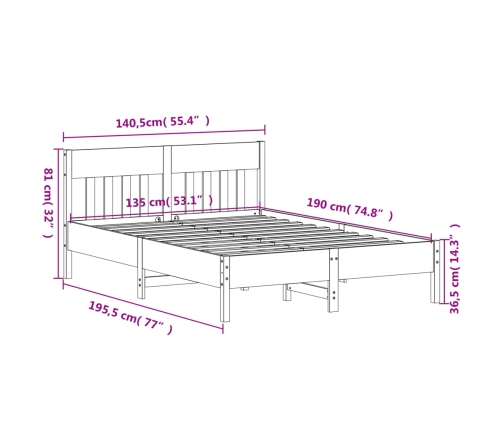 Estructura de cama sin colchón madera de pino blanco 135x190 cm