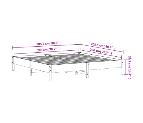 vidaXL Estructura de cama sin colchón madera maciza de pino 200x200 cm