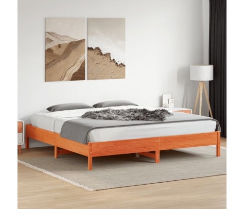 Cama sin colchón madera maciza de pino marrón cera 180x200 cm